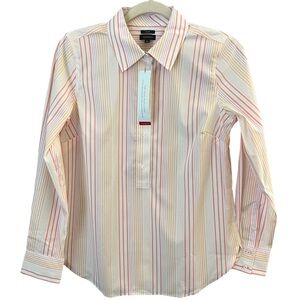 Talbots Size XS Non Iron Pastel Striped Long Sleeve Tunic Button Front Top